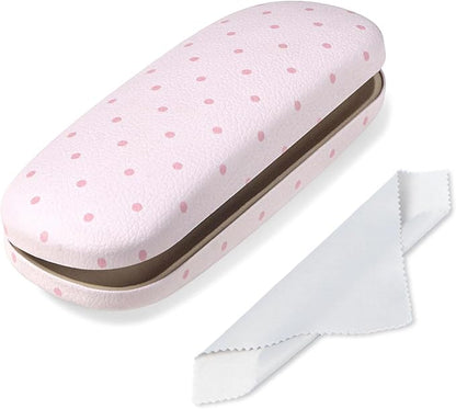 Glasses Case Hard, Cute Sunglasses Case for Women Leather Protective Case for Eyeglass with Cleaning Cloth