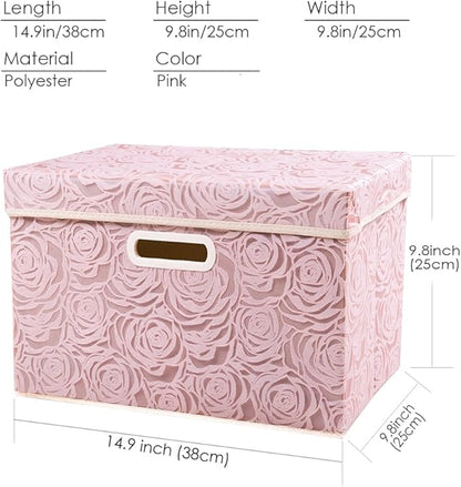 PRANDOM Collapsible Storage Boxes with Lids Fabric Decorative Storage Bins Cubes Organizer Containers Baskets with Cover Handles Divider for Bedroom Closet Living Room 14.9x9.8x9.8 Inch 1 Pack
