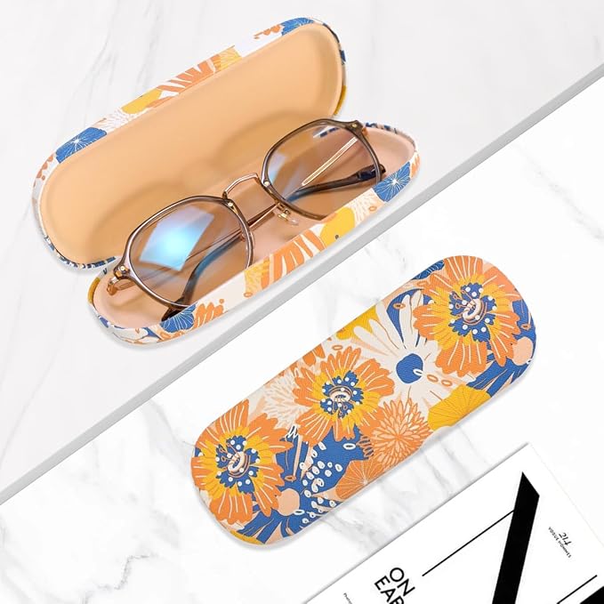 PERFECTSIGHT Hard Shell Eyeglasses Case, PU Leather Protective Glasses Case, Cute Eyeglass Case for Women Men Girls