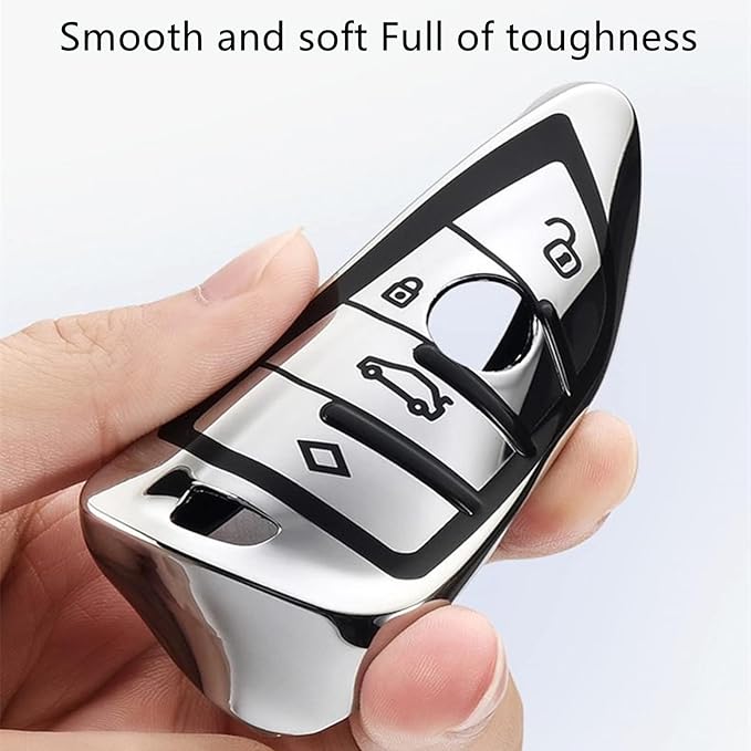 Creativity Suitable for BMW key fob Cover. Advanced soft TPU key box is compatible with F30 F45 F55 G20 G30 X1 X3 X4 X5 X6 X7 3 5 6 7 8 M5 M6 GT series smart key (Type B Blue Key Case + key chain set)