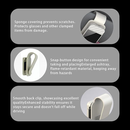Car Visor Organizer, ABS Sunglasses Holder Clip with Document & Card Pockets, Multi-Pocket Sun Visor Storage for Truck SUV Van (White)