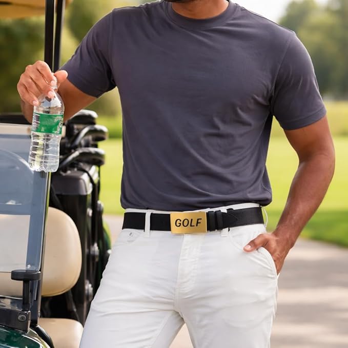 CauraCo Golf Belt Genuine Leather With Gold Buckle Included Ball Marker For Mens Womens Golfers Golfing Shorts And Long Pants