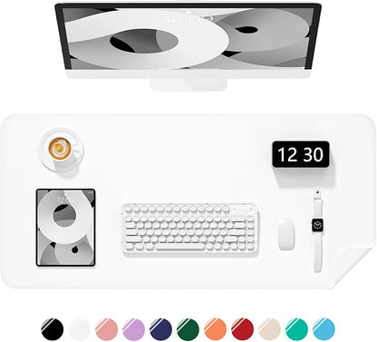 Desk Pad, 35.5" x 17" PU Leather Non-Slip Desk Mat Large Mouse Pad for Desktop, Waterproof Laptop Computer Writing Mat for Office, Home, Work, Gaming, White