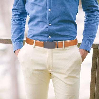 Founders & C Men's Ratchet Belt 1 3/8",Leather Dress Belt Adjustable with Click Sliding Buckle Trim to Exact Fit