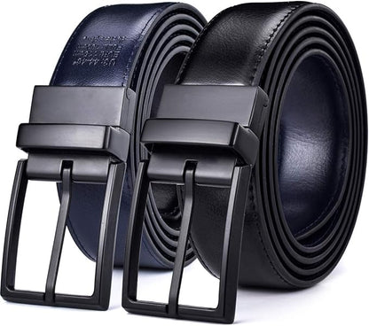beltox fine Men's Dress Belt Leather Reversible 1.25" Wide Rotated Buckle Gift Box