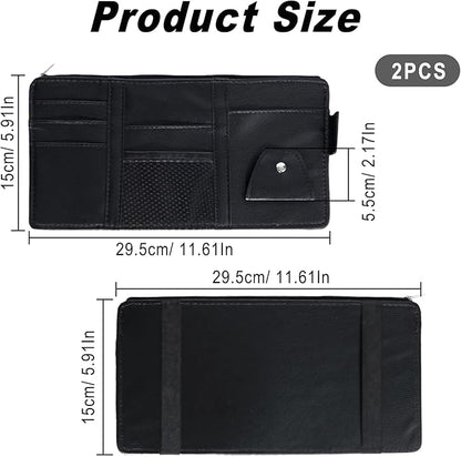 2 PCS Car Visor Organizer, Sunglasses Holder for Car Sun Visor, Leather Sunvisor Organizers with Sunglass Holder & Card Sleeve Pocket, Vehicle Accessories for Most Vehicle, Black