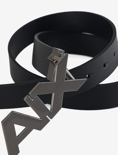 Armani Exchange Men's Leather Wide Logo Belt Buckle