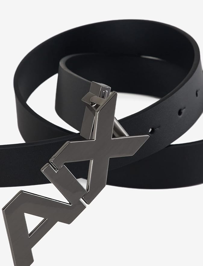 Armani Exchange Men's Leather Wide Logo Belt Buckle