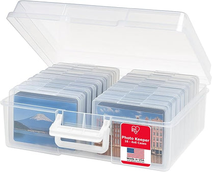 IRIS USA 4" x 6" |Made in USA| Photo Organizers and Picture Storage Box with Handle, 16 Inner Cases/Containers for Tasks, Stickers, Ephemera, & Flashcards - Clear