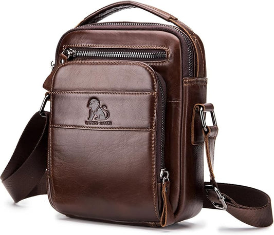 Men's Vinatge Leather Crossbody:Compact with Organized Pockets,Stylish & Functional for Everyday Carry