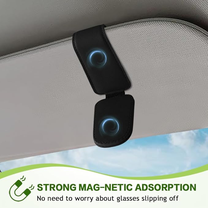 Sunglass Holder for Car, Sunglasses Clip for Car Visor, Magnetic Leather Vehicle Eyeglass Hanger Clip, Auto Ticket Card Glasses Organizer Clamp Accessories for SUV Sedan (Black)