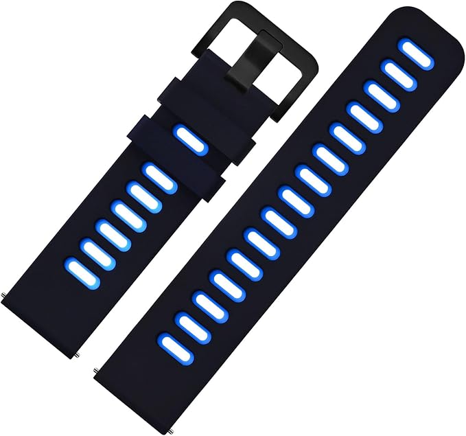 WOCCI 18mm Bicolor Watch Band, Silicone Rubber, Quick Release Replacement Strap for Men and Women, Black Stainless Steel Buckle (Black-Blue)