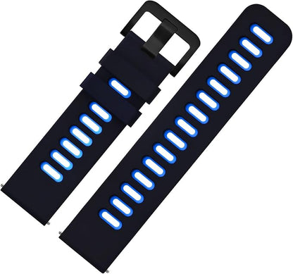 WOCCI 19mm Bicolor Watch Band, Silicone Rubber, Quick Release Replacement Strap for Men and Women, Black Stainless Steel Buckle (Black-Blue)
