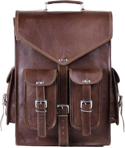 Handmade World Convertible Leather Laptop Backpack for Men – 17 Inch Business Travel Bag, 2-in-1 Messenger & Backpack, Full Grain Leather Work Bag, Carry On Professional Office Bag (12" x 16")