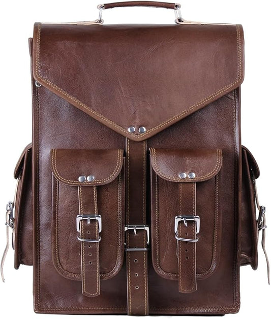 Handmade World Convertible Leather Laptop Backpack for Men – 17 Inch Business Travel Bag, 2-in-1 Messenger & Backpack, Full Grain Leather Work Bag, Carry On Professional Office Bag (12" x 16")