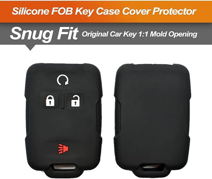 Silicone Key Fob Cover Fit for Chevrolet Chevy Colorado Silverado 1500 2500 3500 HD Suburban Tahoe GMC Canyon Sierra Yukon XL | Car Accessories | Remote Key Protection Case - Black & Black