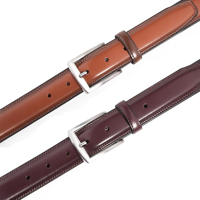 Mens Genuine Leather Dress Belt for Men, Handmade, 100% Cow Leather,Classic Casual and Business Belt Prong Buckle