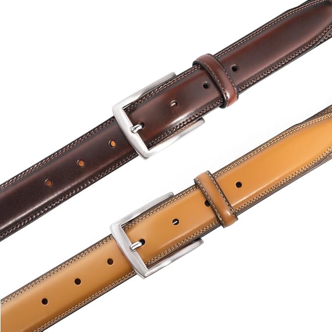 Mens Genuine Leather Dress Belt for Men, Handmade, 100% Cow Leather,Classic Casual and Business Belt Prong Buckle