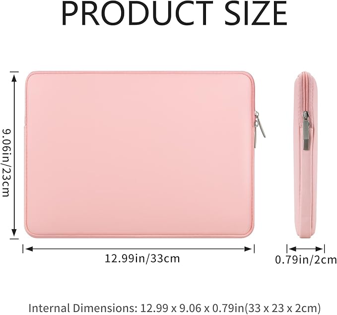 RAINYEAR 13.3 Inch Laptop Sleeve Soft PU Leather Case Water Resistant Padded Zipper Cover Protective Carrying Bag Compatible with 13.3" Notebook Computer Chromebook(Pink)