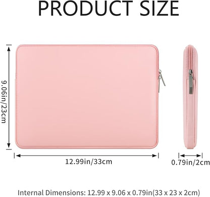 RAINYEAR 13.3 Inch Laptop Sleeve Soft PU Leather Case Water Resistant Padded Zipper Cover Protective Carrying Bag Compatible with 13.3" Notebook Computer Chromebook(Pink)