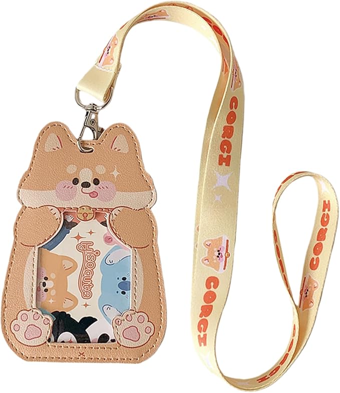 Cute Badge Holder Lanyard Cartoon Puppy ID Card Holder Kawaii ID Badge Keys Lanyard Strap Neck Lanyard PU Leather Badge Holder for Women Girls Boys (Puppy)