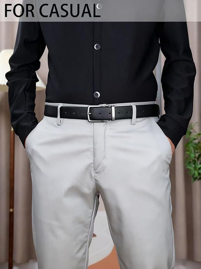 Men's Genuine Leather Dress Belt, 1.38" Wide, Premium Cowhide Business Casual Belt, Classic Design for Work and Formal Wear