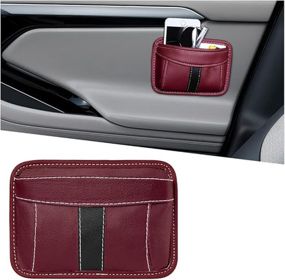 Car Seat Side Pocket Organizer, Leather Vehicle Seat Gap Filler Organizer, Automotive Console Side Cell Phone & Sunglasses Holder Storage Bag, Universal for SUV Automobile Truck (Wine Red)