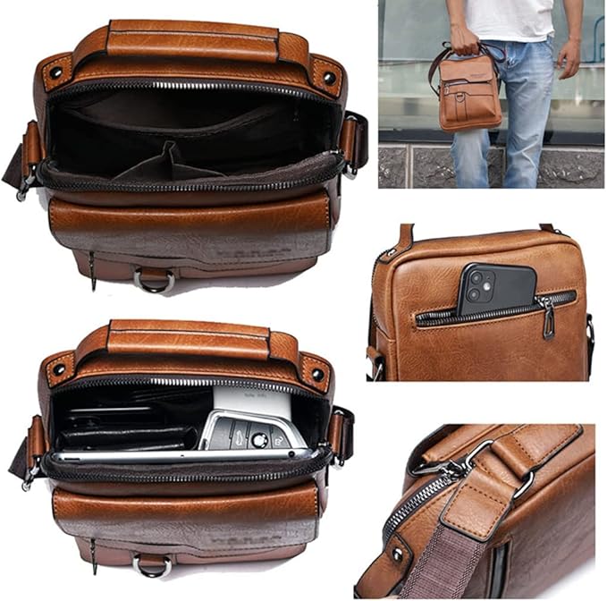Zipper Buckle Leather Messenger Bag Crossbody Shoulder Bag Vintage Handle Bags | Zipper, Buckle, Leather, Vintage