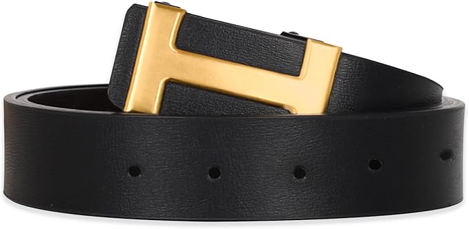Aurolran Men&Womens Leather Dress Belt Business Automatic Buckle Belt Color-Black Silver Gold