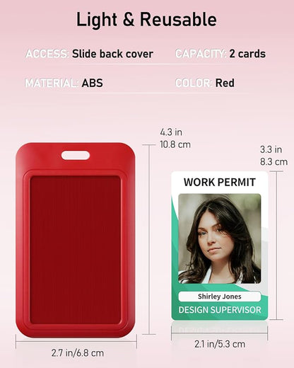 Uniclife 10 Pack Sliding ID Badge Holder - Hard Red Vertical Plastic Case Protector Pouch With Clear Window for Office School ID, Credit Cards, Proximity Key Cards, Driver's Licenses and Passes