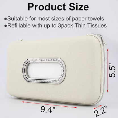 Car Tissue Holder, Sun Visor Napkin Holder, Car Visor Tissue Holder, Luxury PU Leather Backseat Tissue Case Holder (Beige)