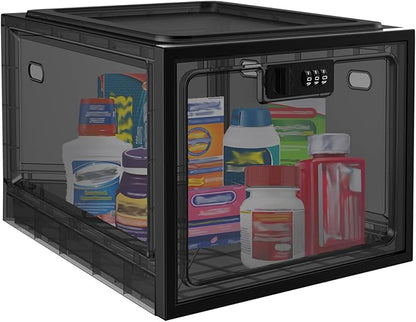 Large Medicine Lock Box for Safe Medication, Lockable Storage Box for Fridge/Snacks Food, Phone Lock Boxes with Combination Code for Home/Dorms/Office Storage Lockers (Black)