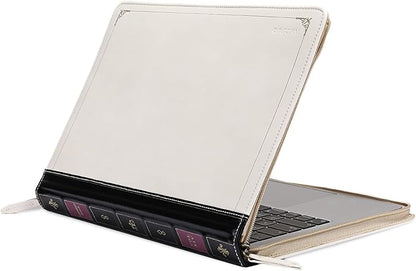 MOSISO Laptop Sleeve Case Compatible with MacBook Air 13 inch M4 A3240 M3 A3113 M2 A2681 M1 A2337 A2179 A1932 2025-2018/Pro 13 inch M2 M1 2025-2016, PU Leather Vintage Portfolio Cover, Ivory White