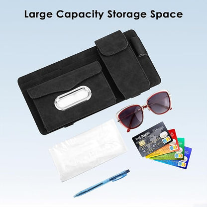 Multi-Pocket Car Visor Organizer with Zippered Compartments - 6-Pocket Sun Visor Storage Pouch for Sunglasses, Phone, Keys, Cards - Universal Fit for Cars, Trucks, SUVs (Grey)