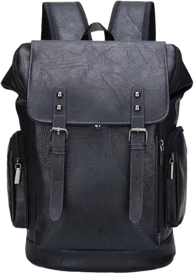 PU leather casual backpack 15.6 inches travel college work backpack business laptop backpack multi-pocket schoolbag (black3,Backpack)