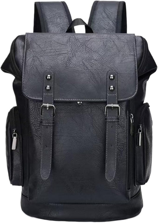 PU leather casual backpack 15.6 inches travel college work backpack business laptop backpack multi-pocket schoolbag (black3,Backpack)