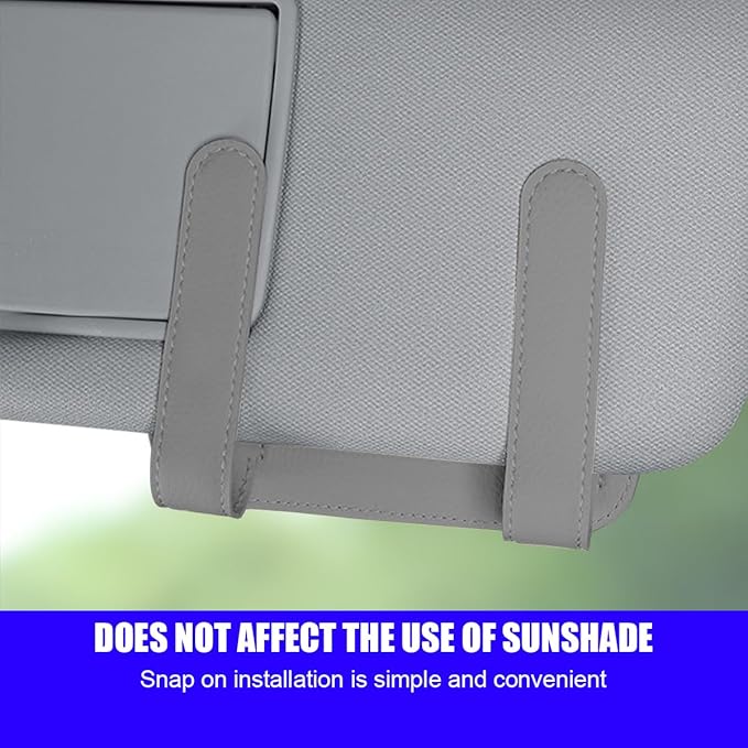 Zpana Car Sun Visor Organizer, Leather Vehicle Storage Glasses Pocket Ticket Clip, Automotive Interior Sunglasses Cards Pouch Case Bag Holder Accessories, Universal for SUV, Sedan, Truck (Gray)