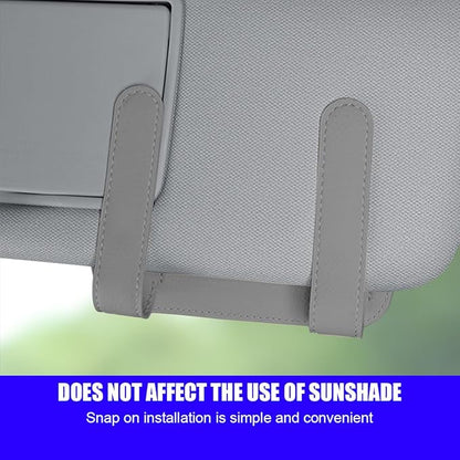 Zpana Car Sun Visor Organizer, Leather Vehicle Storage Glasses Pocket Ticket Clip, Automotive Interior Sunglasses Cards Pouch Case Bag Holder Accessories, Universal for SUV, Sedan, Truck (Gray)