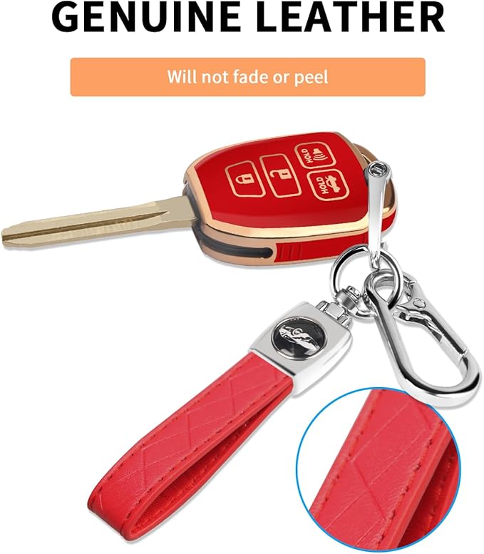 MILD EAST for Toyota Key Fob Cover with Metal Key Chain, Soft TPU Easy to Press Key Fob Shell Case for 2012-2019 Camry Corolla Rav4 Tacoma Highlander Avalon Venza, Red