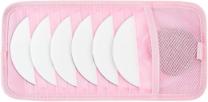 CREATCABIN Pink Car CD Case Holder DVD Vehicle Visor Storage Organizer with 12 DVD Storage Sleeves 1 Mesh Pocket 1 Pen Holder and Elastic Strap Multi-Function Sun Visor Organizer for Cars 12.6x6Inch