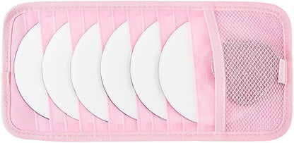 CREATCABIN Pink Car CD Case Holder DVD Vehicle Visor Storage Organizer with 12 DVD Storage Sleeves 1 Mesh Pocket 1 Pen Holder and Elastic Strap Multi-Function Sun Visor Organizer for Cars 12.6x6Inch