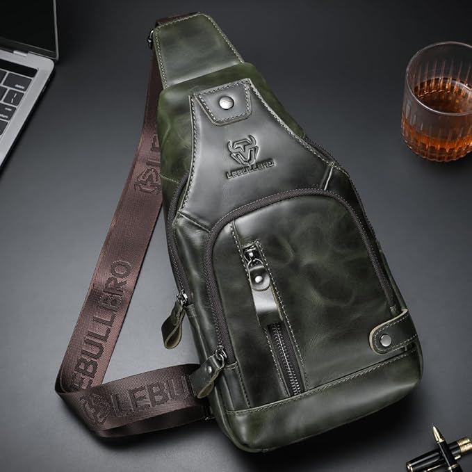 Sling Bag for Men Genuine Leather Chest Bag Crossbody Backpack Travel Hiking Outdoor Sport