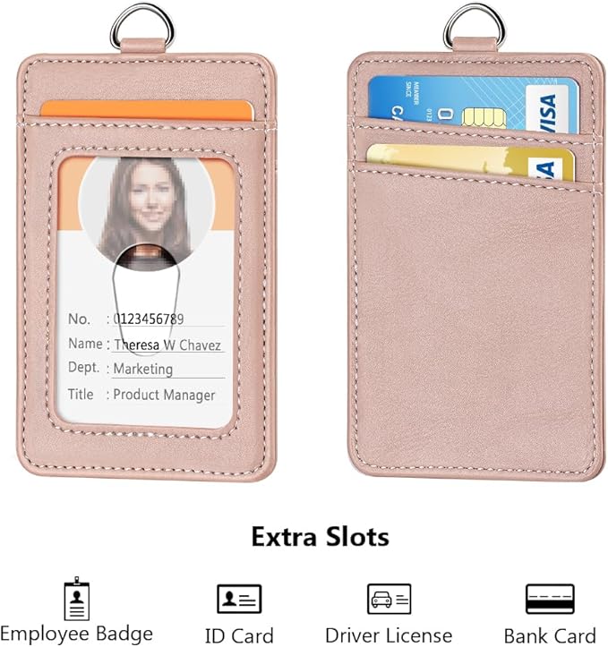 Leather Badge Holder and Adjustable Retractable Lanyards, Quick Release Buckle and Safety Breakaway Lanyards with Swivel Metal Clasp for Offices, Staff, Students, Employees