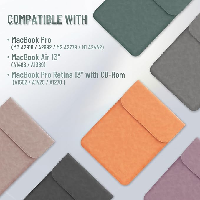 Allinside 13-13.3 inch Laptop Sleeve Case for MacBook Pro 14 2021-2026/MacBook Air 13 2010-2017/MacBook Pro 13 2010-2015, Waterproof PU Suede Leather Laptop Protective Vertical Case Cover, Dark Green