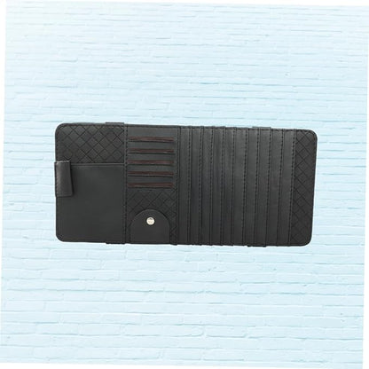 Multi-Functional Sun Visor Leather Organizer Bag Slot for Car CD Pen Card Storage Holder Black Convenient Vehicle Visor Storage Pouch for Cars and Suvs