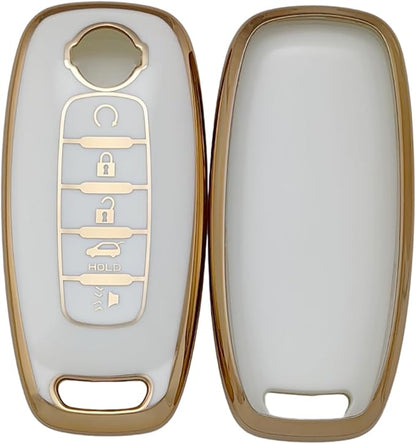 REPROTECTING TPU Key Fob Cover Compatible with Nissan Pathfinder Rogue Kicks (Black/White, 5 Buttons/TPU)