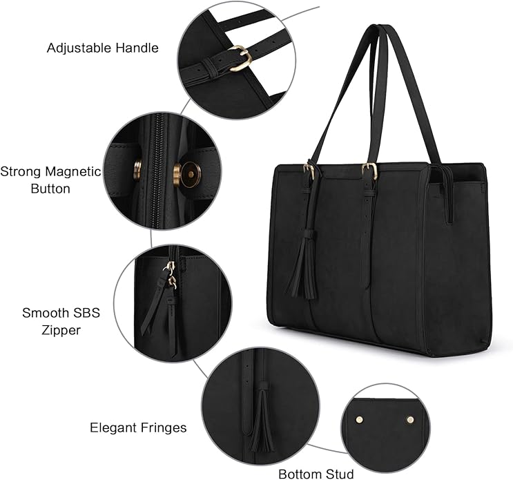 ECOSUSI Laptop Bag For Women 15.6 Inch Work Tote Bags PU Leather Computer Purse For Business Office With 3 Layer Compartments