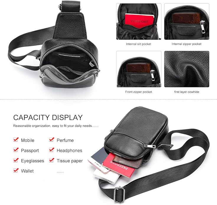 Genuine Leather Sling Bags for Men Crossbody Purse Vintage Small Messenger Shoulder Bag for Phone Side Chest Daypack Bag