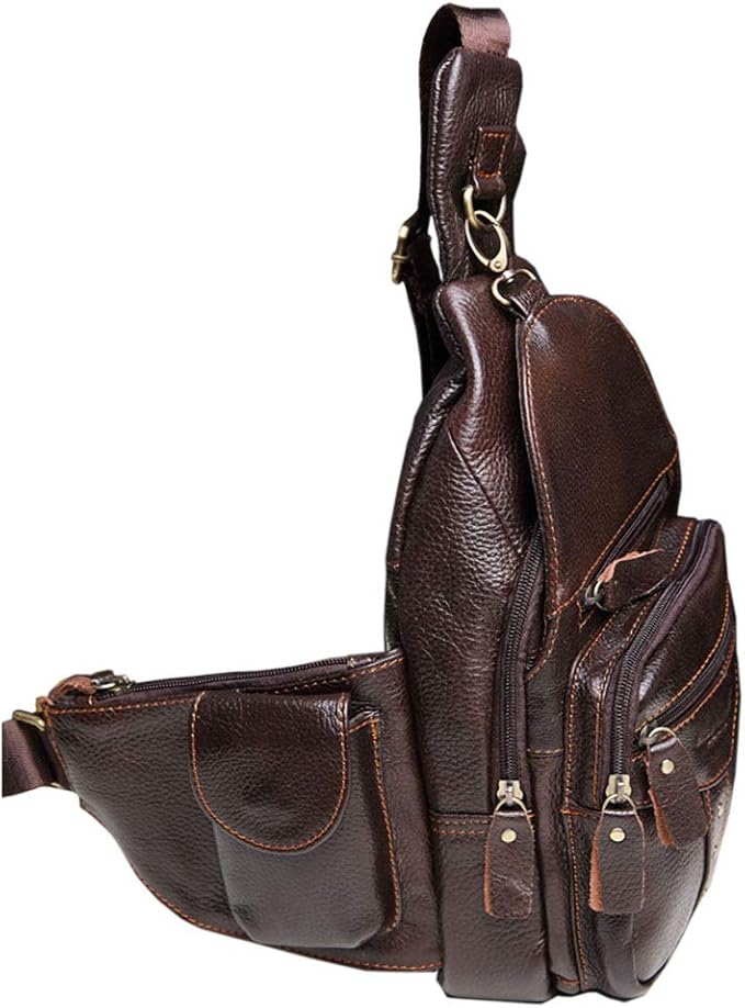 Hebetag Leather Sling Bag Crossbody Backpack for Men Women Multipurpose Single Shoulder Chest Pack Daypack Outdoor Travel Casual Day Pack Coffee
