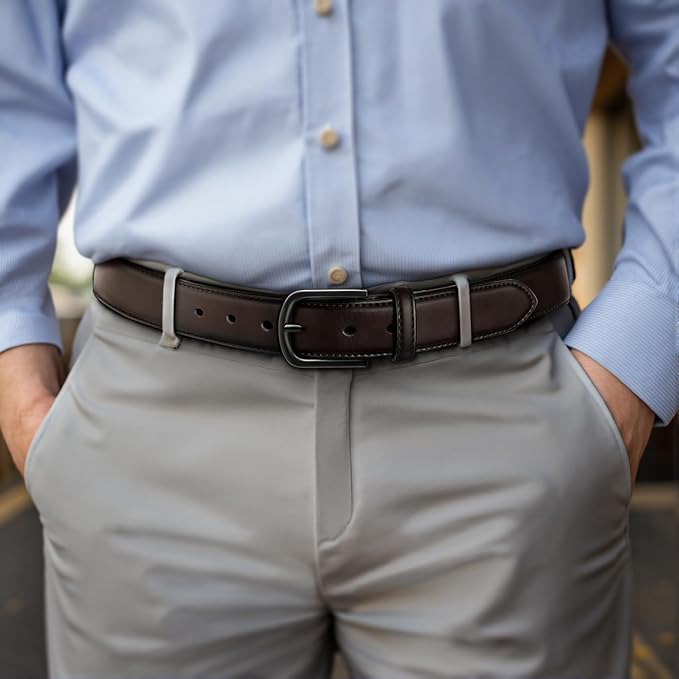 BULLIANT Men Belt-Leather Belt 7 Holes Comfortable for Men Dress Casual Jeans 1 3/8"